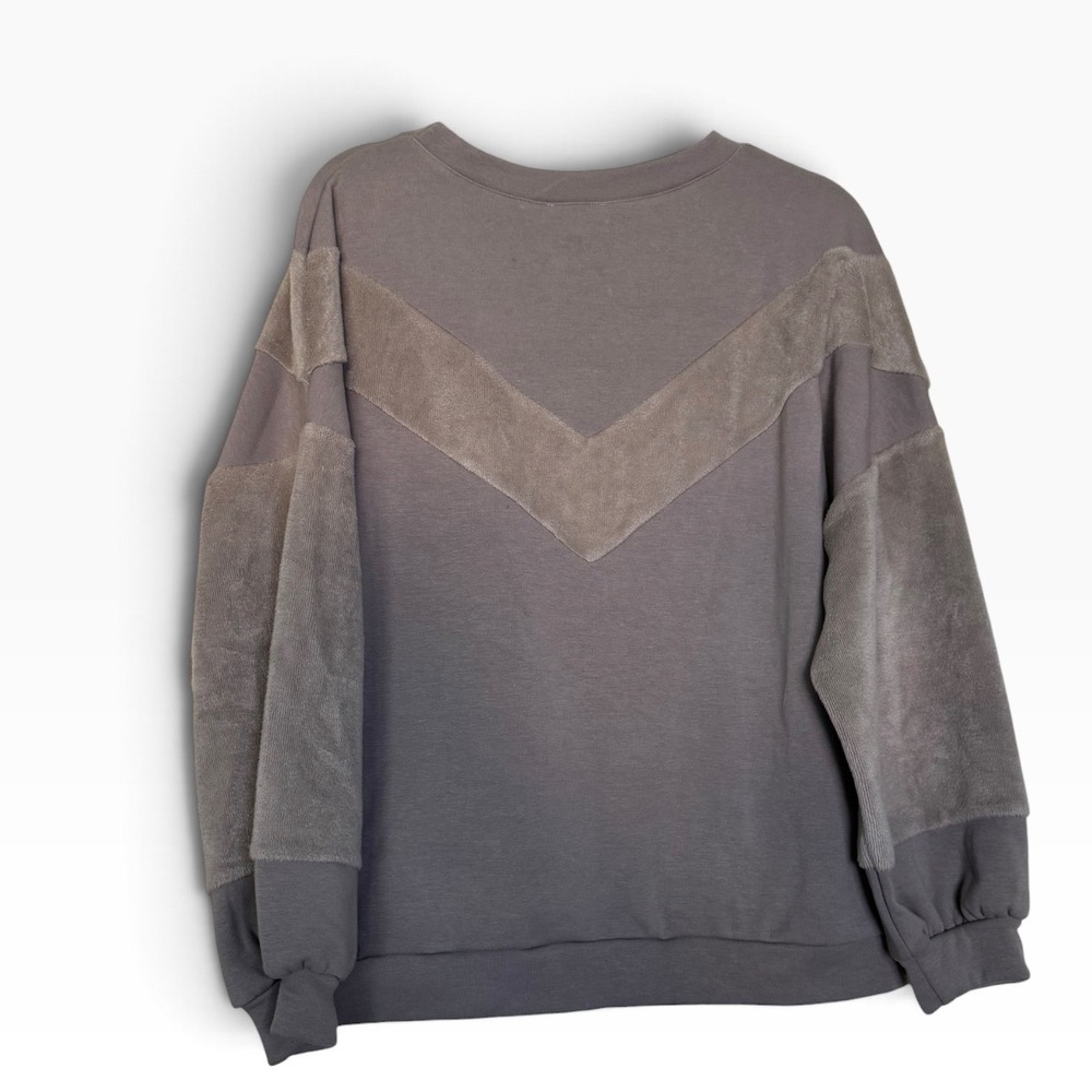 Easel Taupe Brown Chevron Mixed Media Oversized Sweatshirt Small Cozy Pullover